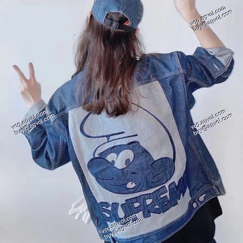 上質 Supreme Smurfs Jacket SUPREMEブランド コピーデニムジャケット 2色可選 シュプリームコピー