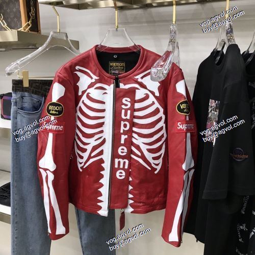 Supreme X Vanson Leather BonesJacke  2色可選 フェイクファー製のコート シンプルなデザイン