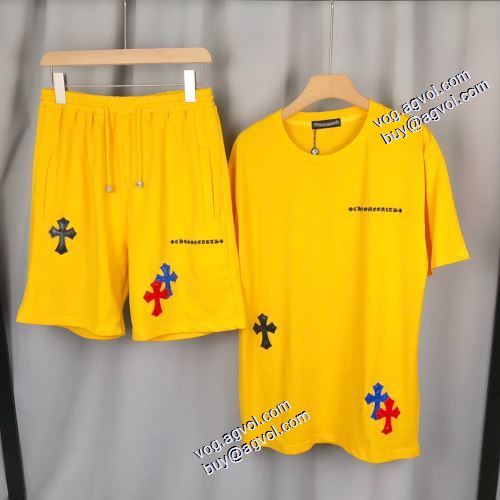 ファッション 人気 2021春夏 優しいフィット感 クロムハーツ CHROME HEARTS 半袖Tシャツ 上下セット 2色可選 クロムハーツブランドコピー
