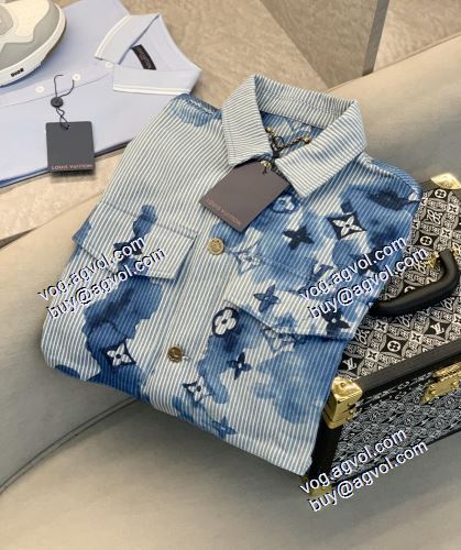 人気 ランキング ルイ ヴィトン LOUIS VUITTON 2021春夏 長袖シャツ ストライプモノグラムワークウェアデニムシャツ LOUIS VUITTONコピーブランド スタイリッシュな印象 1A8QYH