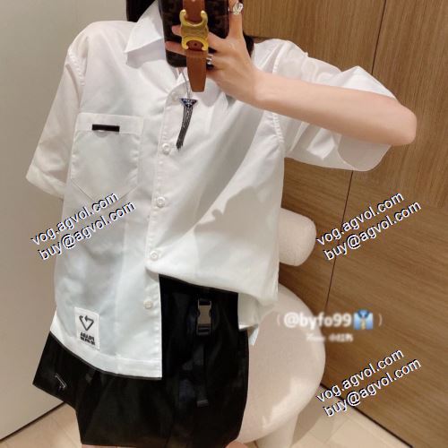 半袖シャツ Prada 21ss 個性的 プラダ PRADA プラダコピーブランド ファション性の高い ナイロン三角标半袖シャツ