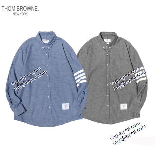 長袖シャツ 2色可選 選べる極上 2021春夏 トムブラウン THOM BROWNE トムブラウンブランド コピー 4BAR ストレートフィット シャンブレーシャツ
