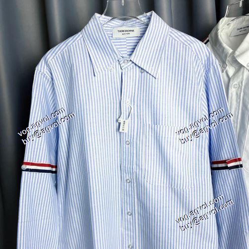 長袖シャツ 今買い◎得 2021春夏 トムブラウン THOM BROWNEブランド コピー 抜群な楽チン感ある大定番  ライトブルー オックスフォード ユニバーシティストライプ RWB アームバンドシャツ