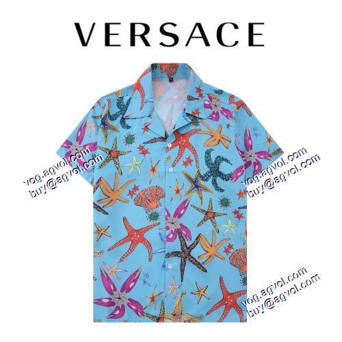 2021春夏 ヴェルサーチVERSACE 半袖シャツ VERSACEスーパーコピー 激安 優美なお出かけスタイル セレブ愛用の超人気商品 トレゾール ドゥ ラ メール プリント シルク シャツ