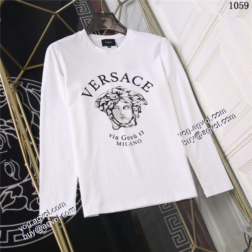 2021秋冬 ヴェルサーチVERSACE 長袖Tシャツ 綿/コットン 2色可選 上品上質 ヴェルサーチブランド コピー