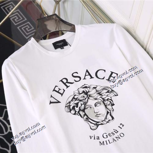 2021秋冬 ヴェルサーチVERSACE 長袖Tシャツ 綿/コットン 2色可選 上品上質 ヴェルサーチブランド コピー