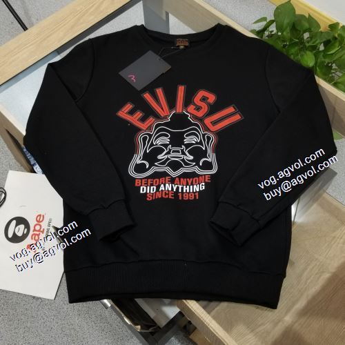 2021秋冬 超目玉 エヴィス EVISU 2色可選 エヴィス ブランド 偽物 通販 プルオーバーパーカー 英字
