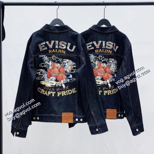 セール中 2021秋冬 ジャケット エヴィス EVISU プリント柄 エヴィス コピー ブランド デニムジャケット