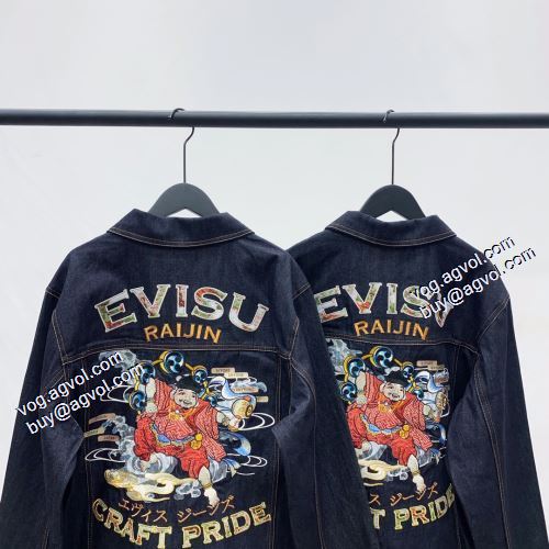 セール中 2021秋冬 ジャケット エヴィス EVISU プリント柄 エヴィス コピー ブランド デニムジャケット