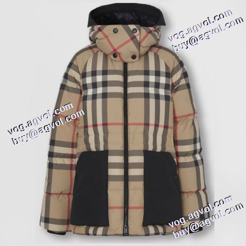 バーバリーコピー 豊富なサイズ 2021秋冬 バーバリー BURBERRY チェック柄 満足できるコート ライトダウンジャケット 防風性に優れ  首周りもあったかい ポケットづき フード部分は取り外し可能