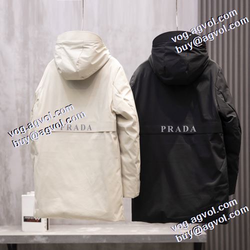 極上の着心地 ロングコート 着心地 の良い プラダ PRADA 2021秋冬 プラダスーパーコピー 2色可選 ダウンプレミアムダウンジャケット 大人っぼい  フードづき