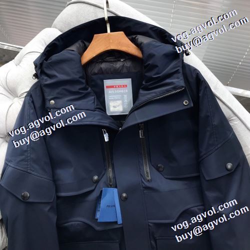 ダウンジャケット メンズ 2021秋冬 プラダコピー 2色可選 プラダ PRADA 希少価値大！フードづき 撥水性がある フィルパワーの高い 防風性に優れ