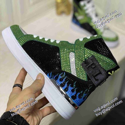 派手 ：比较华丽的 PHILIPP PLEINコピーブランド 2021春夏 フィリッププレイン PHILIPP PLEIN 5色可選 メンズ　レースアップ 抗菌?防臭加工