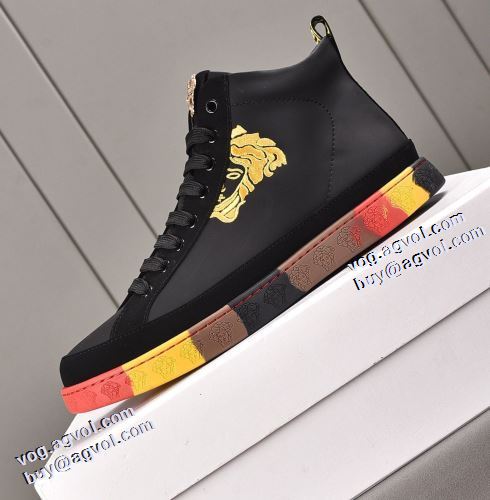 ヴェルサーチブランド 偽物 通販 2021秋冬 ヴェルサーチVERSACE 高級感ある ハイトップシューズ 2色可選 カラーソール ナチュラルな素材感 足馴染みのいい