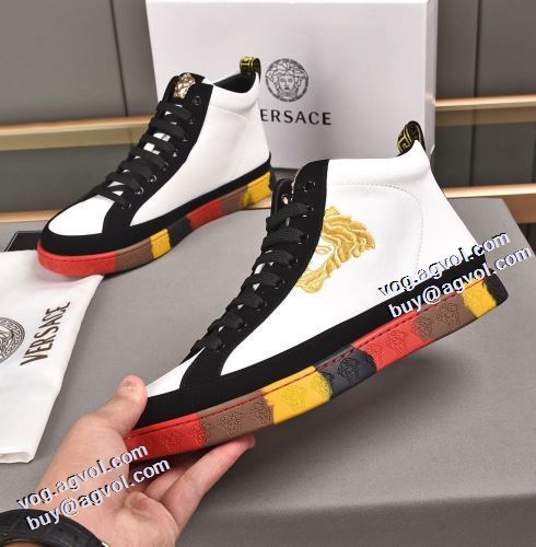 ヴェルサーチブランド 偽物 通販 2021秋冬 ヴェルサーチVERSACE 高級感ある ハイトップシューズ 2色可選 カラーソール ナチュラルな素材感 足馴染みのいい