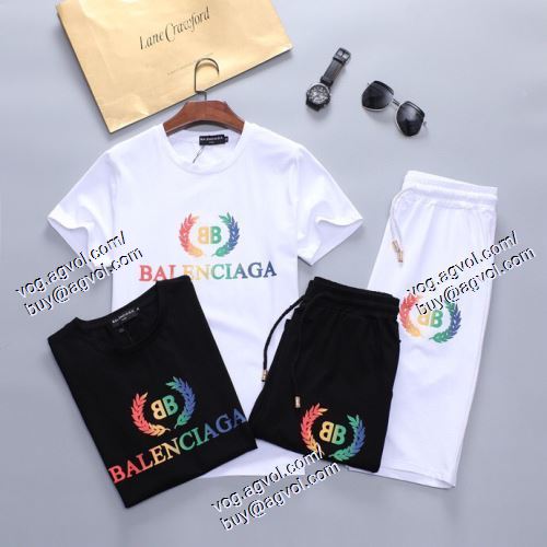  2021春夏 バレンシアガ BALENCIAGA ムダな装飾を排したデザイン 半袖Tシャツ 上下セット 2色可選 BALENCIAGAブランド コピー 