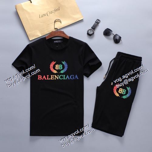  2021春夏 バレンシアガ BALENCIAGA ムダな装飾を排したデザイン 半袖Tシャツ 上下セット 2色可選 BALENCIAGAブランド コピー 
