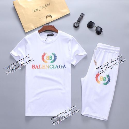  2021春夏 バレンシアガ BALENCIAGA ムダな装飾を排したデザイン 半袖Tシャツ 上下セット 2色可選 BALENCIAGAブランド コピー 