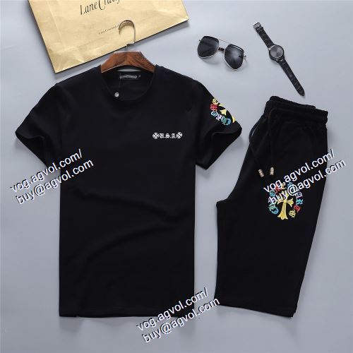  半袖Tシャツ 上下セット CHROME HEARTSブランド コピー 2021春夏 2色可選 クロムハーツ CHROME HEARTS 首胸ロゴ 