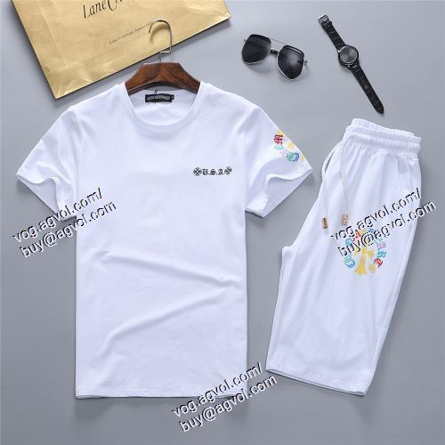  半袖Tシャツ 上下セット CHROME HEARTSブランド コピー 2021春夏 2色可選 クロムハーツ CHROME HEARTS 首胸ロゴ 