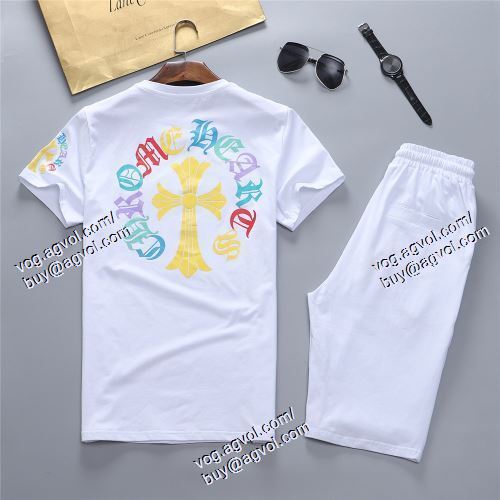  半袖Tシャツ 上下セット CHROME HEARTSブランド コピー 2021春夏 2色可選 クロムハーツ CHROME HEARTS 首胸ロゴ 
