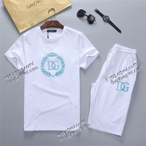 2021春夏 ドルチェ＆ガッバーナ Dolce&Gabbana 2色可選 首胸ロゴ D&Gスーパーコピー 代引 半袖Tシャツ 上下セット