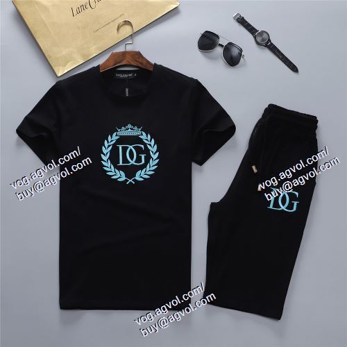  2021春夏 ドルチェ＆ガッバーナ Dolce&Gabbana 2色可選 首胸ロゴ D&Gスーパーコピー 代引 半袖Tシャツ 上下セット