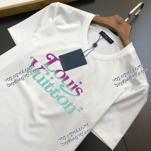  2021春夏 2色可選 半袖Tシャツ LOUIS VUITTONコピー 首胸ロゴ ルイ ヴィトン LOUIS VUITTON