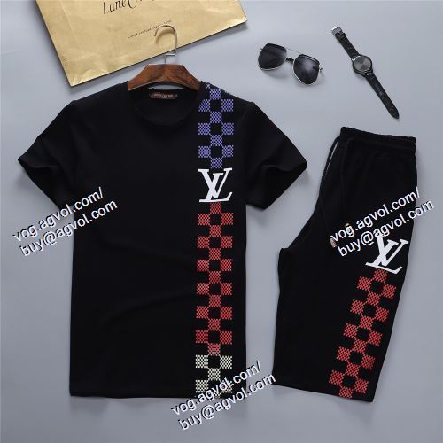  2色可選 LOUIS VUITTONスーパーコピー 代引 半袖Tシャツ 上下セット セール中 ルイ ヴィトン LOUIS VUITTON 2021春夏
