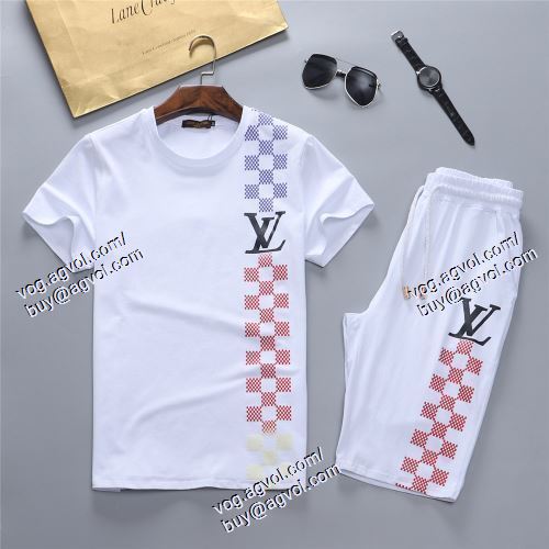  2色可選 LOUIS VUITTONスーパーコピー 代引 半袖Tシャツ 上下セット セール中 ルイ ヴィトン LOUIS VUITTON 2021春夏