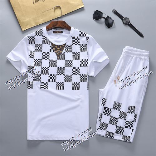  2021春夏 LOUIS VUITTONブランドコピー 半袖Tシャツ 上下セット ルイ ヴィトン LOUIS VUITTON 人気激売れ 2色可選 