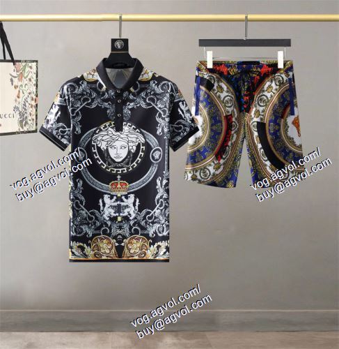  2021春夏 2色可選 VERSACEスーパーコピー 代引 SALE開催 半袖Tシャツ 上下セット ヴェルサーチVERSACE 