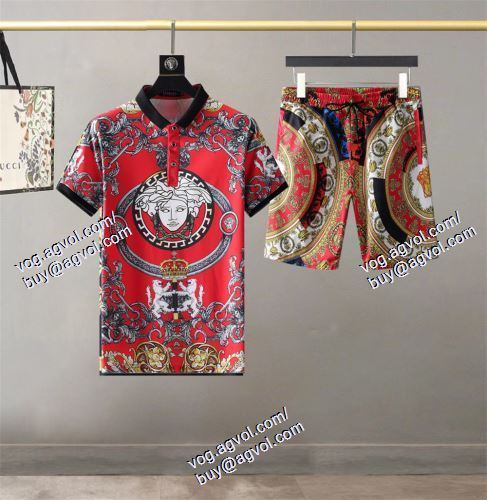  2021春夏 2色可選 VERSACEスーパーコピー 代引 SALE開催 半袖Tシャツ 上下セット ヴェルサーチVERSACE 