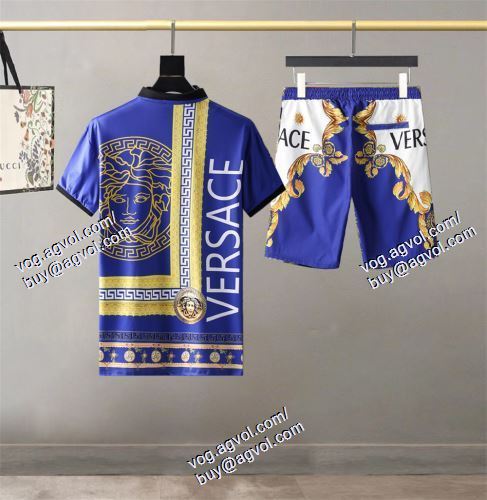  半袖Tシャツ 上下セット 売れ筋！ 2色可選 ヴェルサーチVERSACE 2021春夏 VERSACEブランドスーパーコピー