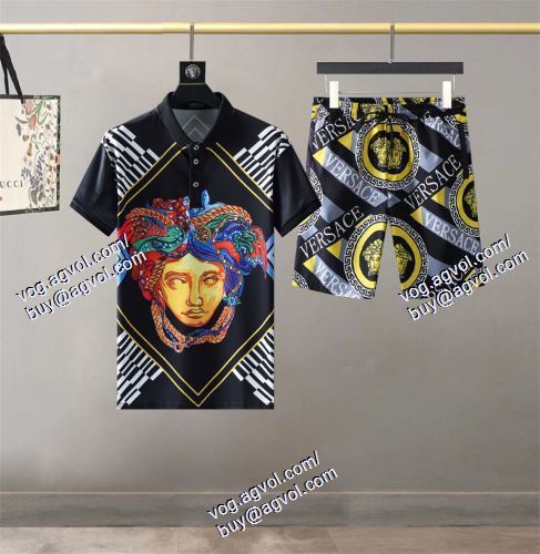  VERSACEブランドコピー 2色可選 半袖Tシャツ 上下セット ヴェルサーチVERSACE 2021春夏 美品！  