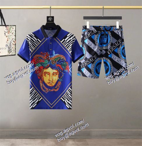  VERSACEブランドコピー 2色可選 半袖Tシャツ 上下セット ヴェルサーチVERSACE 2021春夏 美品！  