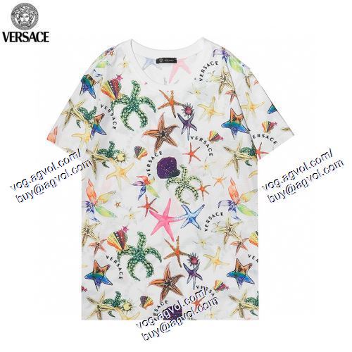  2021春夏 VERSACEスーパーコピー 激安 ヴェルサーチVERSACE 2色可選 半袖Tシャツ 首胸ロゴ  