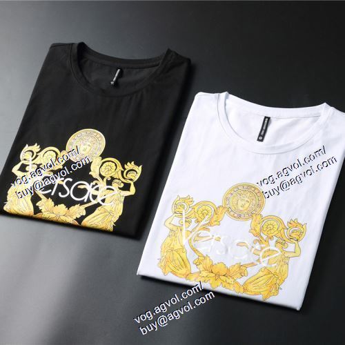  2021春夏 2色可選 VERSACEスーパーコピー 代引 半袖Tシャツ ヴェルサーチVERSACE 欧米韓流/雑誌 