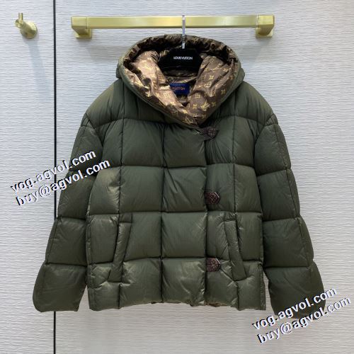 3色可選 2021秋冬 ルイ ヴィトン LOUIS VUITTON ルイ ヴィトンブランド 偽物 通販 肌触りのいい ダウンジャケット フード取り外し不可 スナップ止め仕様 保温効果は抜群