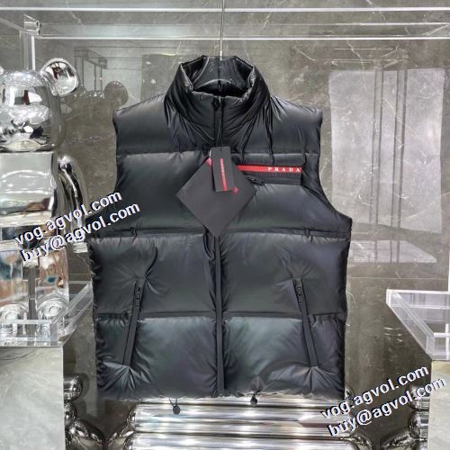 ダウンジャケット 高レベルの保温性 個性派 2021秋冬 プラ PRADA プラダ偽物ブランド ベスト ファスナポケットが斜めになっているデザイン