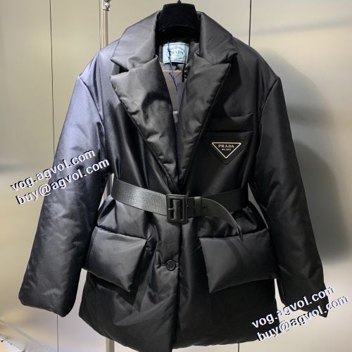 防風性に優れ 2021秋冬 プラダ PRADA 特別人気感謝SALE プラダブランド コピー ダウンジャケット ベルトづき ウエストも細見せ