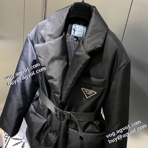 防風性に優れ 2021秋冬 プラダ PRADA 特別人気感謝SALE プラダブランド コピー ダウンジャケット ベルトづき ウエストも細見せ