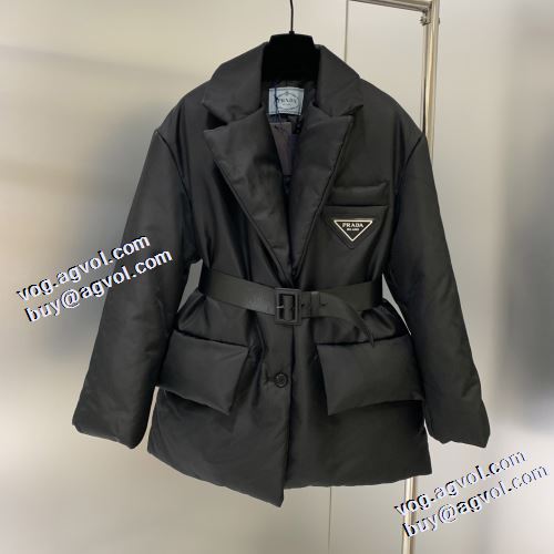 防風性に優れ 2021秋冬 プラダ PRADA 特別人気感謝SALE プラダブランド コピー ダウンジャケット ベルトづき ウエストも細見せ