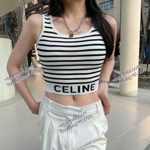  セリーヌ CELINE 2021春夏 CELINE偽物ブランド コスパ最高のプライス ストライプのスリムベスト 2色可選