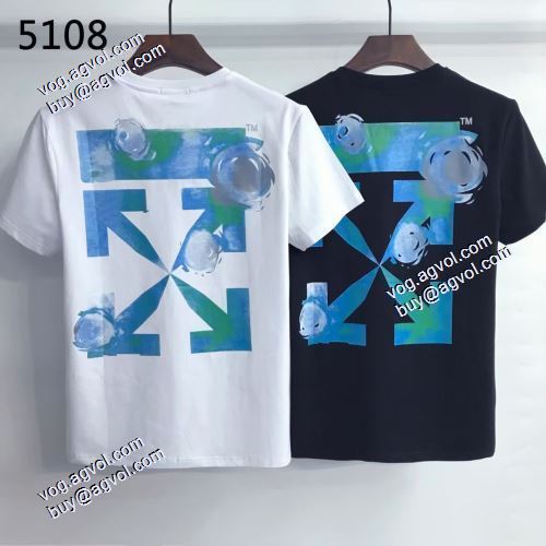 はっきりした明るいプリント 2021春夏 ラウンドネック Off-White半袖Tシャツ オフホワイトコピーブランド