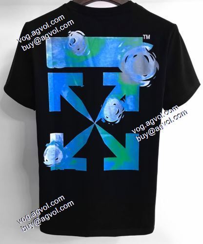はっきりした明るいプリント 2021春夏 ラウンドネック Off-White半袖Tシャツ オフホワイトコピーブランド