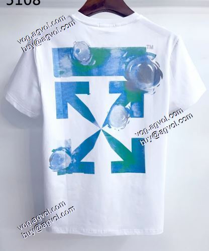 はっきりした明るいプリント 2021春夏 ラウンドネック Off-White半袖Tシャツ オフホワイトコピーブランド