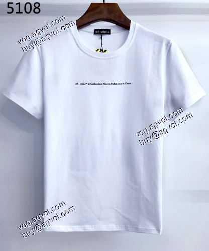 はっきりした明るいプリント 2021春夏 ラウンドネック Off-White半袖Tシャツ オフホワイトコピーブランド