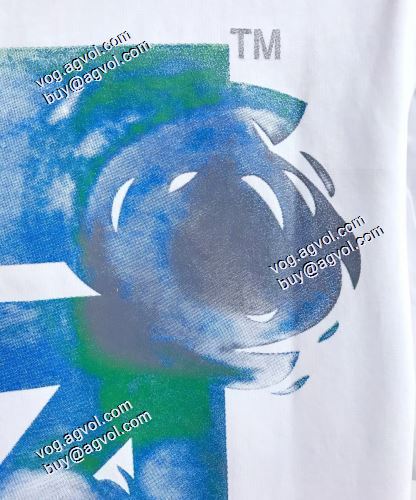 はっきりした明るいプリント 2021春夏 ラウンドネック Off-White半袖Tシャツ オフホワイトコピーブランド