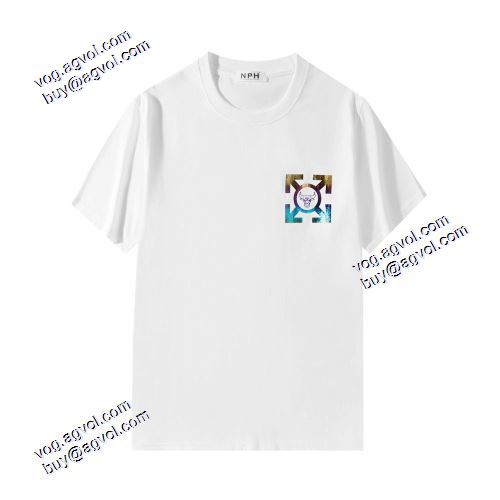 2021春夏 オフホワイトブランド コピー Off-Whiteの、ロゴ Tシャツ 2色可選 伸縮性ニット ラウンドネック ストレートヘム 背面にプリント 半袖